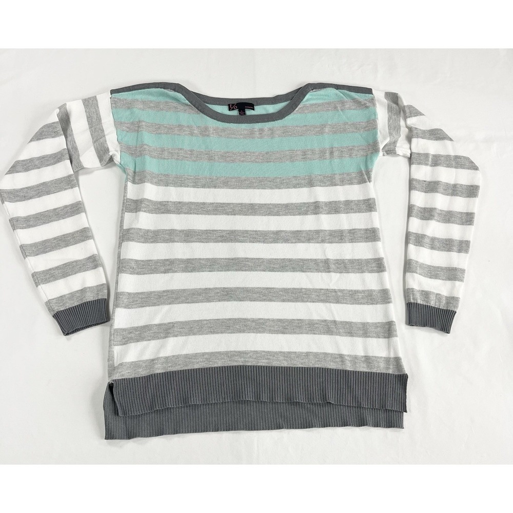 T O Sweaters Womens Large Colorblock Stripe Boatneck Long Sleeve Pullover Knit